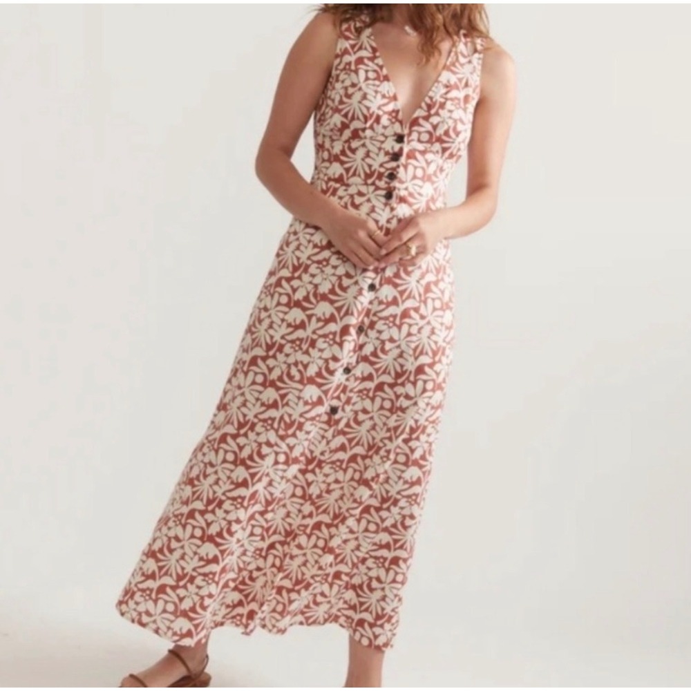 Marine Layer Boho Coastal Retro Camila Tropical Floral Maxi Dress Button M - Picture 3 of 9